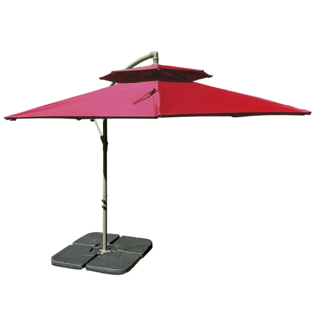 Parasol with red extendable arm with base